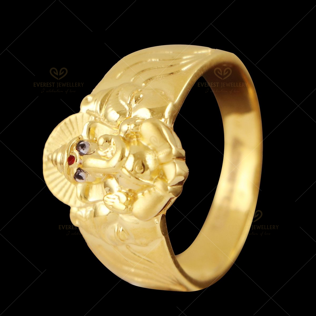 22k Gold ring with Lord Ganesh (Heavy) - RiMr2231 - 22kt gold ring with lord  Ganesh, Solid and Heavy ring in comfort fit for strong men. This exquisite