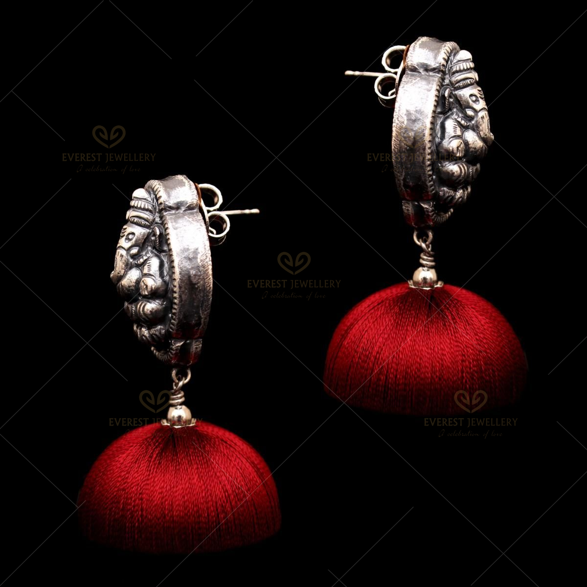 Gold Red Jhumka Earrings